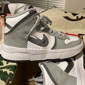 White/silver smoke grey Nike dunk high